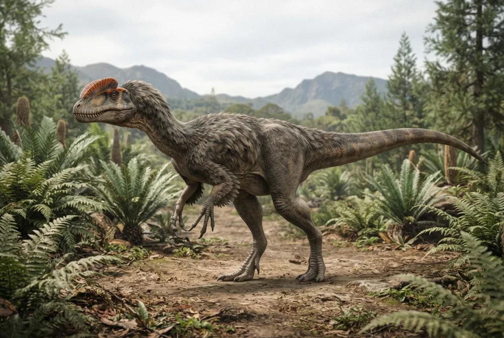 Dilophosaurus: obrázek vytvořený umělou inteligencí