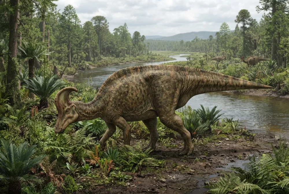 Immagine di Lambeosaurus creata dall'IA