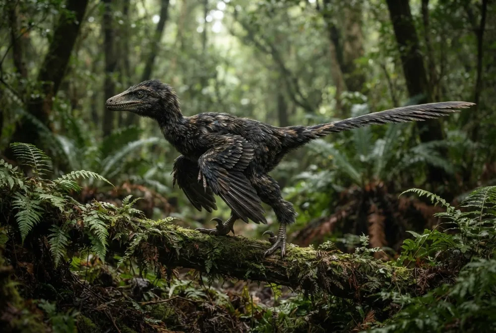 Microraptor, tehisaru joonistatud