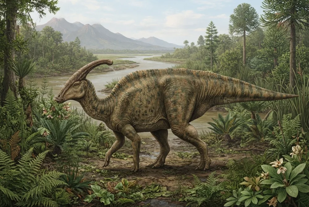 Imagem de Parasaurolophus feita por IA